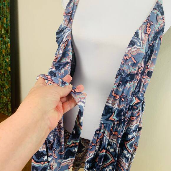 NEW Roxy Size M Rooftop Sunrise Strappy Midi Wrap Dress Blue V-Neck Bohemian - Picture 11 of 15